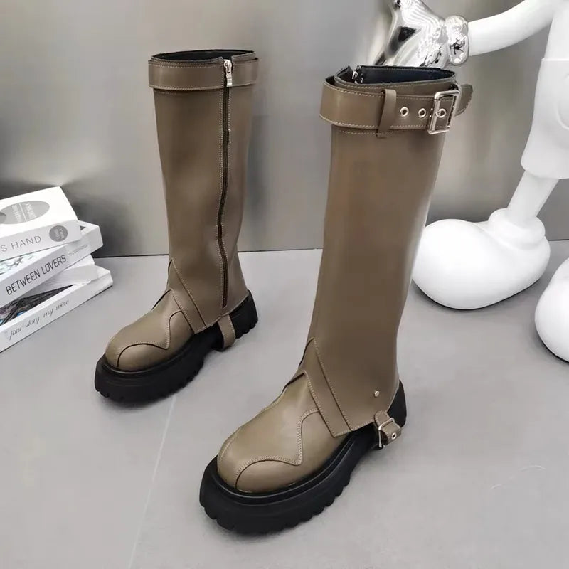 Platform Winter High Boots For Women Fashion Slip On Long Pipe Boots Female Elegant Thick Bottom Women's Knight Botties