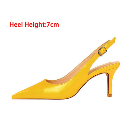 Shiny High Heels Slingback Gold Silver Women Pumps Metallic Sandals Pointy Toe Stiletto Heeled Shoes Elegant Woman Shoes Party