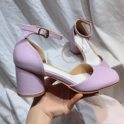 Summer Women Mary Jane Real Pig Leather Shoes High Heels Round Heel Shoes Ballet Ankle Strap Pumps Ninja Split Toe Sandals