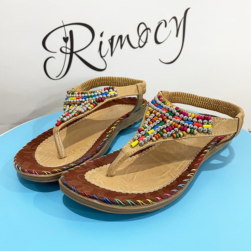 Bohemian Style Flat Sandals for Women Summer Clip Toe Gladiator Sandals Woman Plus Size Soft Bottom Beach Shoes Flip Flops