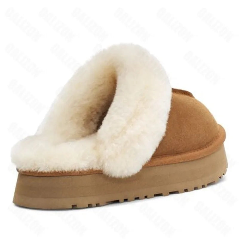 Winter Women Fur Slippers Warm Boots Platform Flip Flops  New Short Plush Flats Home Cotton Shoes Suede Mules Ladies Boots