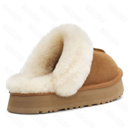 Winter Women Fur Slippers Warm Boots Platform Flip Flops  New Short Plush Flats Home Cotton Shoes Suede Mules Ladies Boots