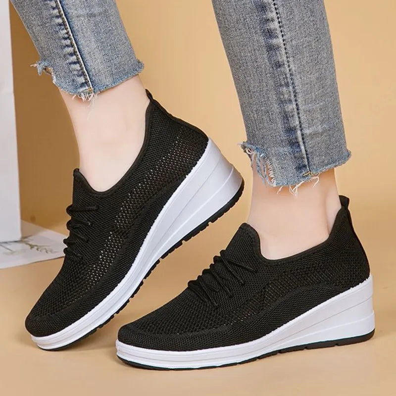 Breathable Mesh Wedge Sneaker Women Soft Thick Bottom White Tennis Shoes Woman Comfy Non Slip Casual Sport Shoes Female