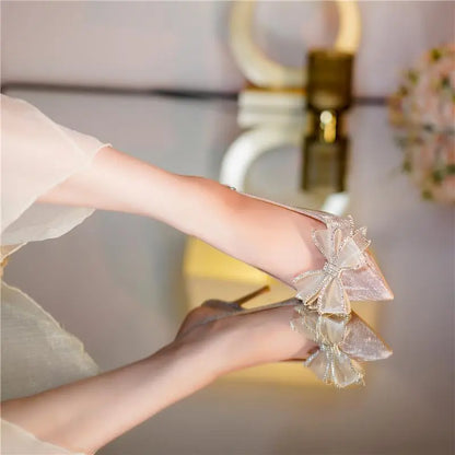 Footwear Closed Sandals for Women Thin Heels Ladies Shoes Stiletto Summer Diamond Bow Silver Rhinestones Pointed Toe Sandal