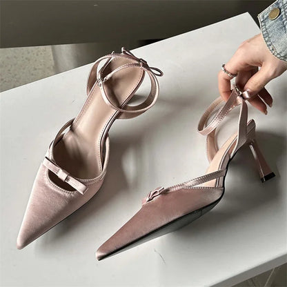 Futurecen 2024 New Design Ankle Buckle Strap Women Pumps Sandals Thin Heels Pointed Toe Shallow Slingback Mules Tacones Mujer