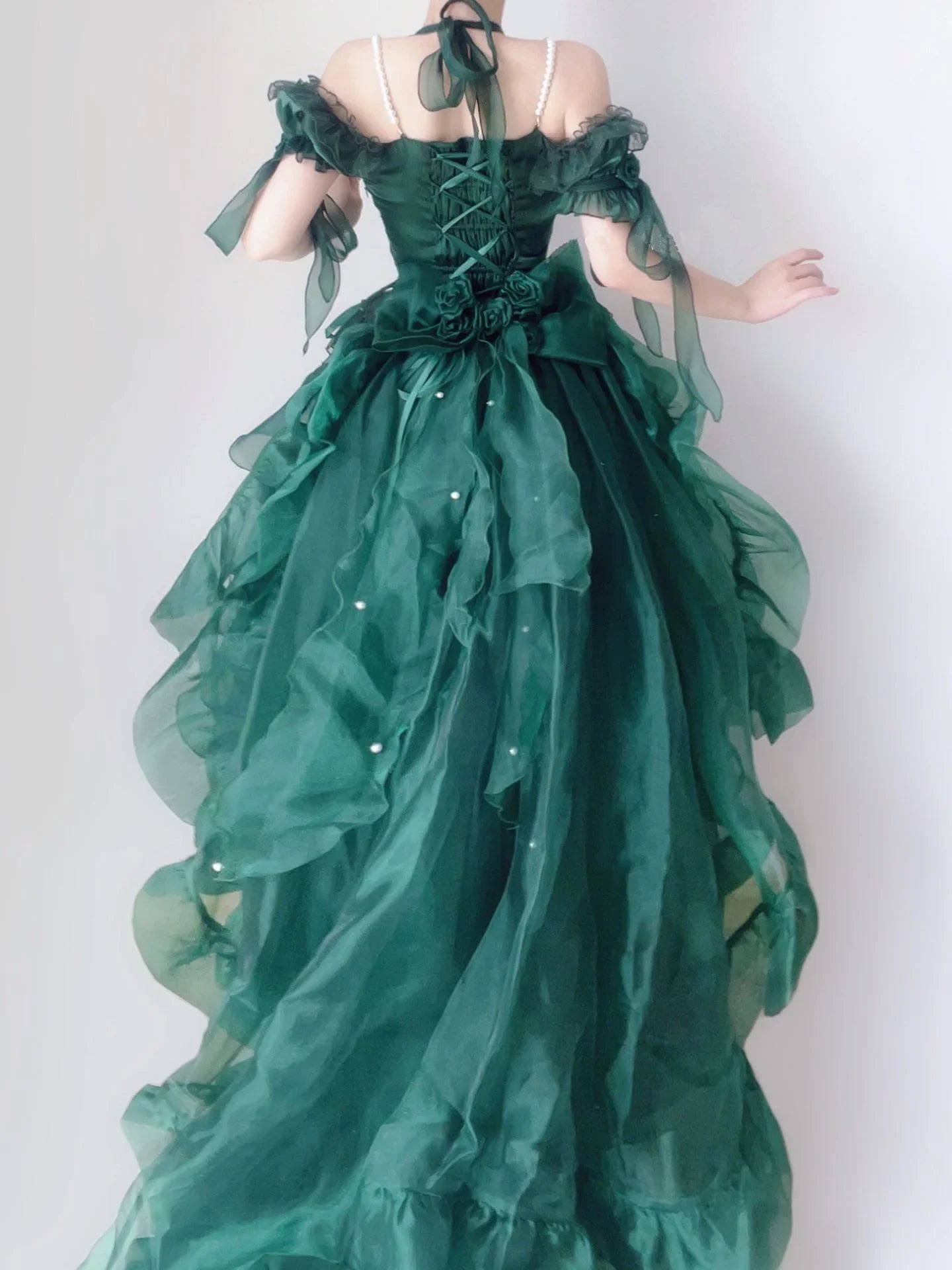 Green Flower Wedding Dress Cos Lolita Dress Op Dress Lolita Heavy Industry Trail Puffy Princess Dress, Lolita Cosplay