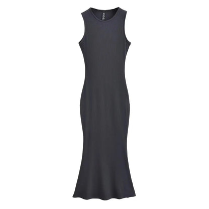 Summer Sleeveless Midi Trumpet Dress Women Sleeveless Tank Knits Elastic Slim Dresses