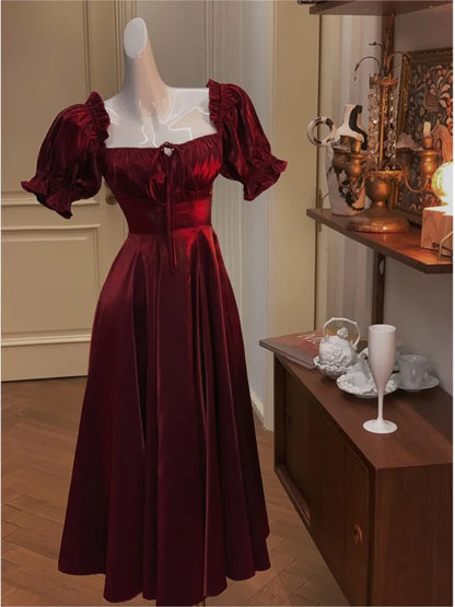 French Elegant White Wedding Party Dress Women Vintage Burgundy Romantic Prom Vestidos Summer Korean A-line Graduation Dresses