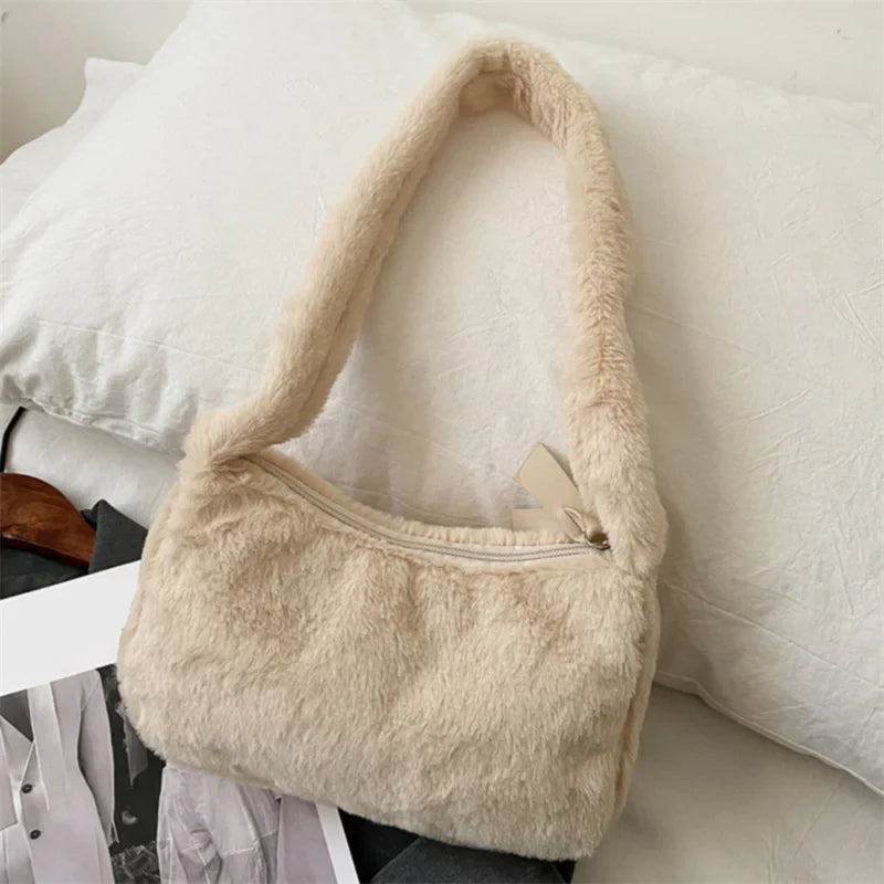 binfenxie Plush Shoulder Bags For Femme Luxury Designer Soft Winter Ladies Clutch Purse Handbag Cute Fashion Female Party Underarm Bag