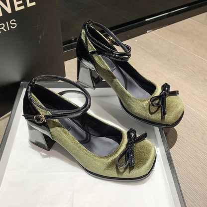 high-heeled shoes Cross tie bow shoes women's small leather shoes spring and autumn new women's single shoes