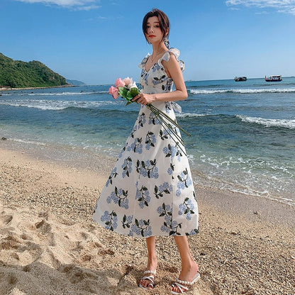 binfenxie Summer White Midi Slip Dress Women 2022 Long Elegant Floral Boho Hawaiian Beach Dresses for Wedding Guest Birthday Prom