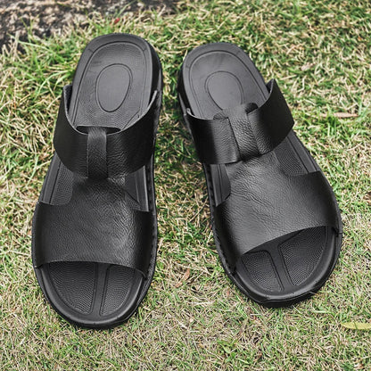 Fashionable Brand Black Versatile Slippers Home Casual Shoes Men's Flat Shoes Soft Soled Comfortable Men's Sandals Free Delivery