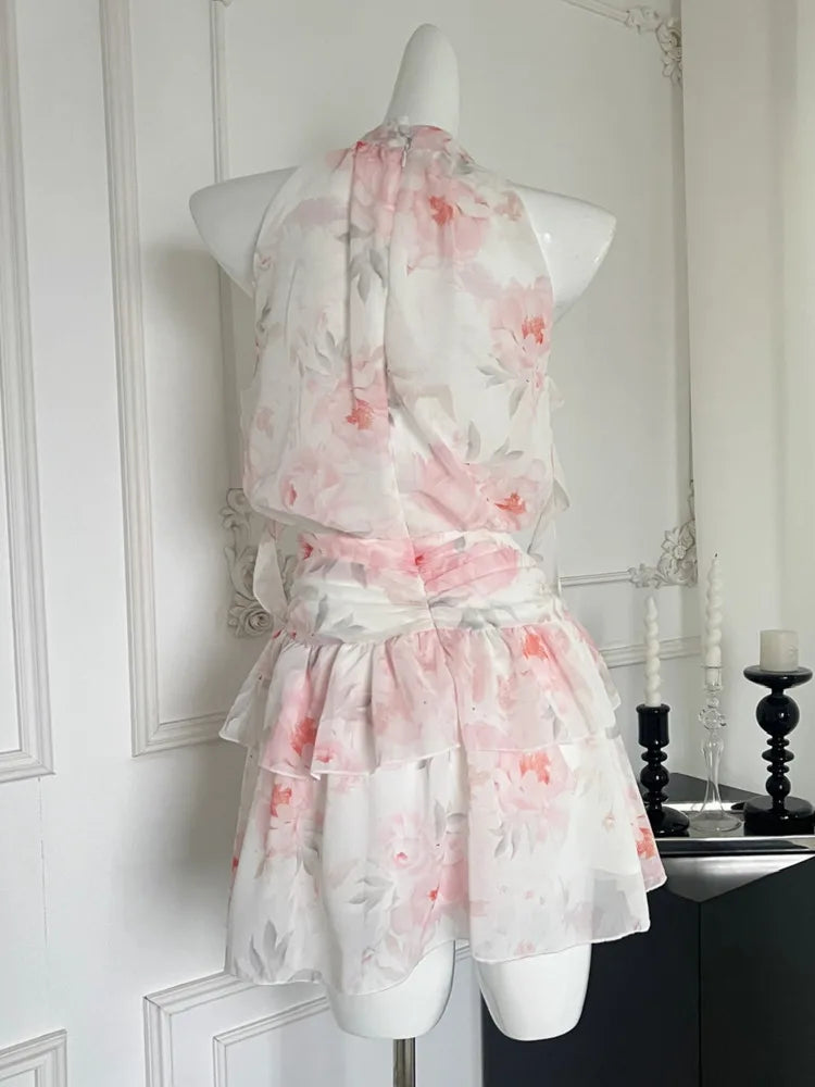 binfenxie Floral Party Dress Women 2024 Summer Vintage Sleeveless Vacation Mini Dress Female French Fairy Elegant Dress Korean Chic