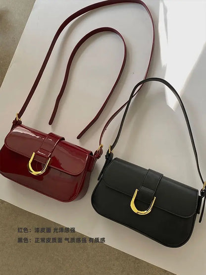 binfenxie Vintage Red Handbag Women Autumn High Street Elegance Pu Leather Shoulder Bag Purse Female Retro Solid Underarm Bags