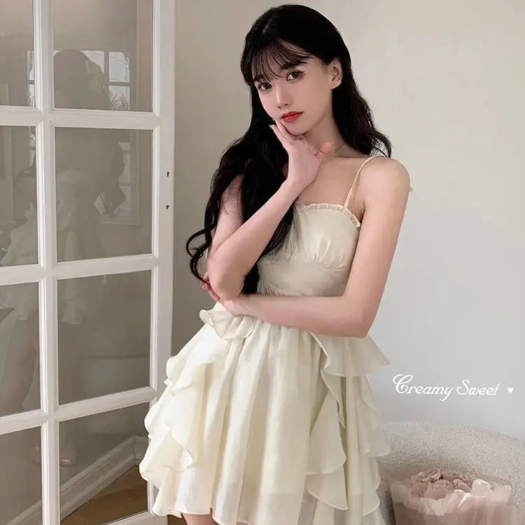 binfenxie Summer Women Sundress Suspenders Ruffles Fairy Dress Elegant Feminine Holiday Beach Romantic Dress traf robe платье