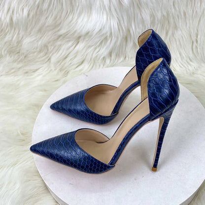 Futurecen Navy Blue Cro-Effect Women Pointed Toe Stiletto Pumps Comfortable Sexy Ladies Party Show Dress High Heel Shoes