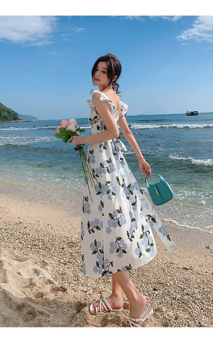 binfenxie Summer White Midi Slip Dress Women 2022 Long Elegant Floral Boho Hawaiian Beach Dresses for Wedding Guest Birthday Prom