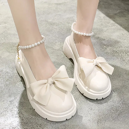 Women Thick Platform Mary Janes Lolita Shoes Party Pumps Summer New Sandals Bow Chain Mujer Shoes Fashion Oxford Zapatos