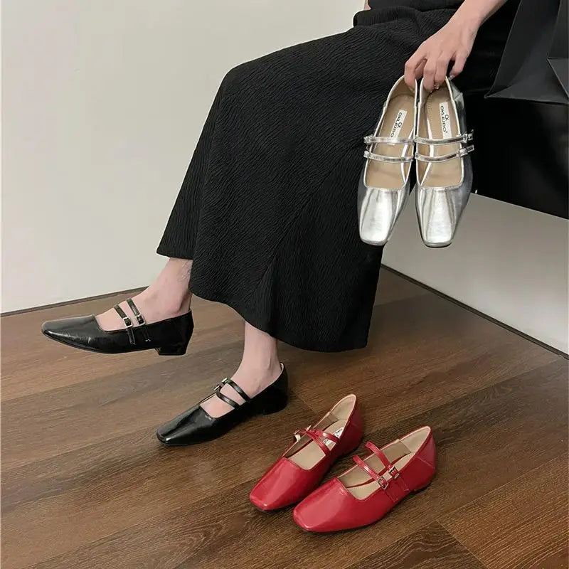 binfenxie  -   New Women Flats Fashion Square Toe Shallow Ladies Mary Jane Ballerinas Shoes Flat Heel Casual Ballet Shoes Mujer