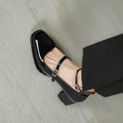 binfenxie Women heels Shoes Mary Jane Shoes Woman Pumps Patent Leather High Heels Dress Shoes Red Wedding Shoes Spring Double Buckle