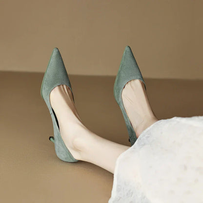 Futurecen  -  NEW Spring Women Shoes Pointed Toe Thin Heel Pumps for Women Sheep Suede High Heels Green Women Stiletto Heels zapatos de mujer