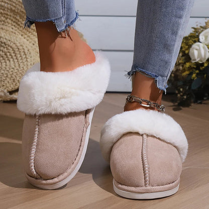 Winter Fur Slippers Women Faux Suede Fluffy Furry Home Slides Woman Comfort Non Slip Indoor Floor Cotton Shoes 45