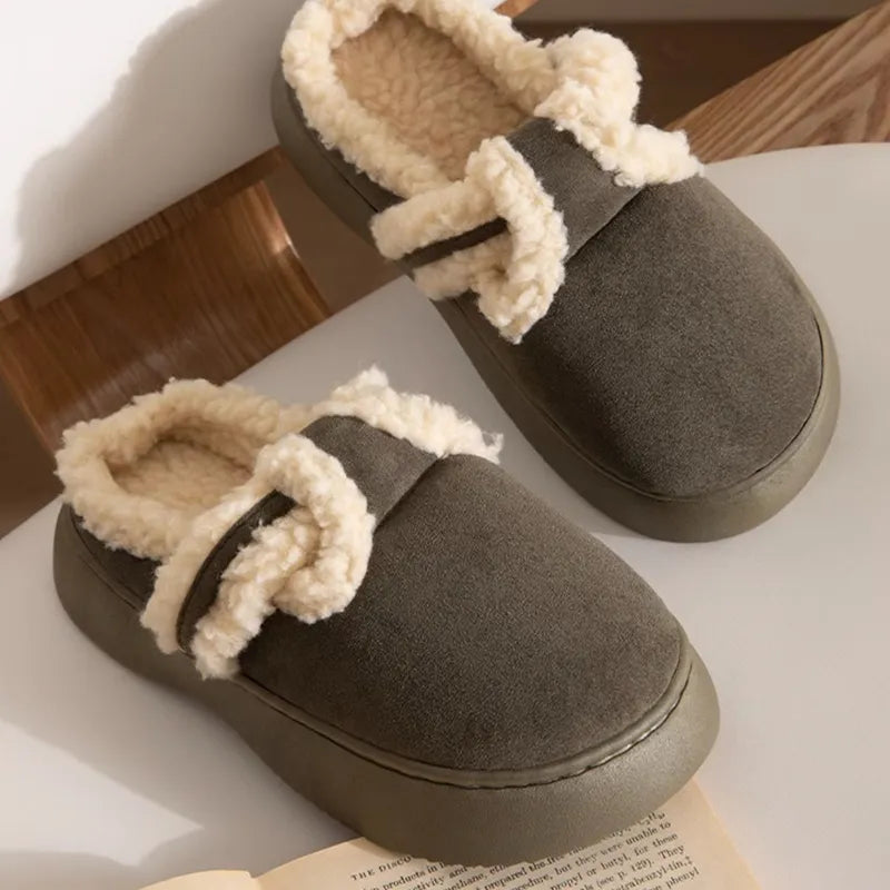 Warrior Girls Cotton slipper For Women Mules Shoes Indoor Outside Winter Home Warm Fluffy Slippers Fur Cotton Shoes All Wrapped