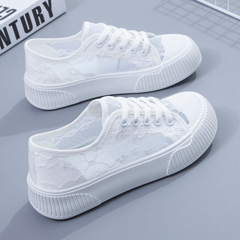 Summer Women Lace Casual Shoes Woman Breathable Mesh Sneakers Flats Platform Floral Loafers Comfort Shallow Walking Shoes 35-40