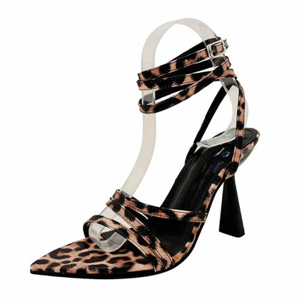 binfenxie  -   2024 New Sexy Leopard Print Sandals Women Summer Pointed Open Toe Buckle Strap Gladiator High Heels Party Dress Shoes