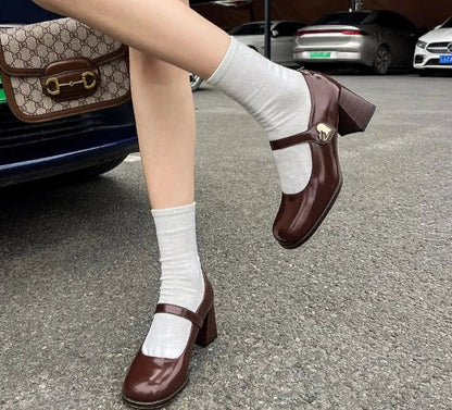 New Mary Jane Shoes Women's Shoes Women Thick Heels Buckle Lolita Shoes School Uniform Student Girls Leather Shoes