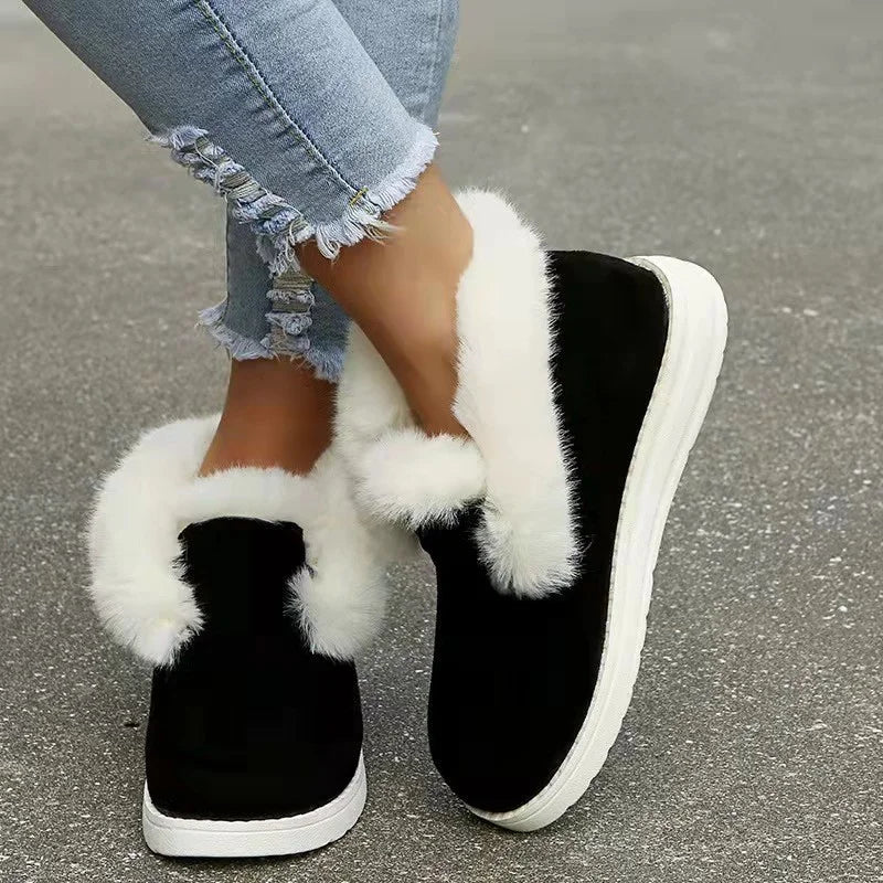 New Ladies Slip on Comfortable Ankle Boots Women Winter Warm Plush Fur Snow Boots Suede Shoes Female Footwear Botas Femininas