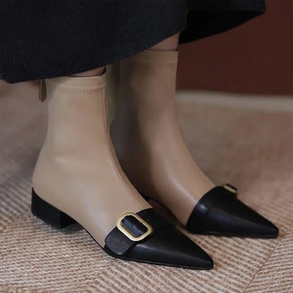 Footwear Black Short Shoes for Women Elegant with Low Heels Booties Work Female Ankle Boots Pointed Toe Designer Luxury Autumn