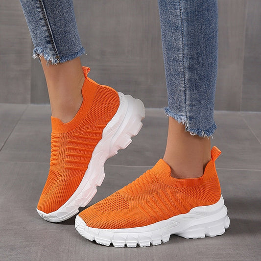 Fashion Sneakers for Women  Knitting Mesh Women's Vulcanize Shoes Thick Bottom Slip On Walking Shoes Plus Size 42