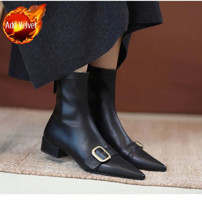 Footwear Black Short Shoes for Women Elegant with Low Heels Booties Work Female Ankle Boots Pointed Toe Designer Luxury Autumn