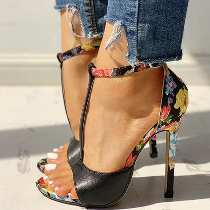 Futurecen Fish billed high heels Women Sexy Buckle up ultra-high sandals 2024 new Fashion printing Open Toe Shoes Woman Party Pumps summer