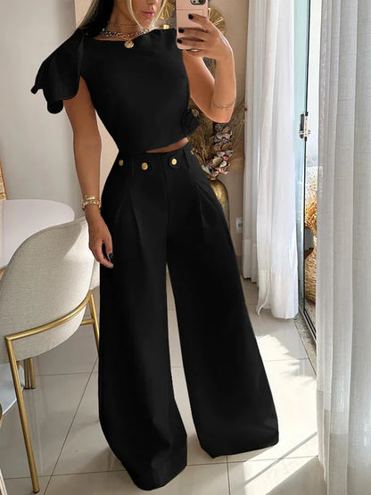 binfenxie  -  2 Pieces Sets Women Sleeveless Tee And Wide Leg Pant Outfits Casual Summer 2 Pieces Pant Sets Casual Suits  Women