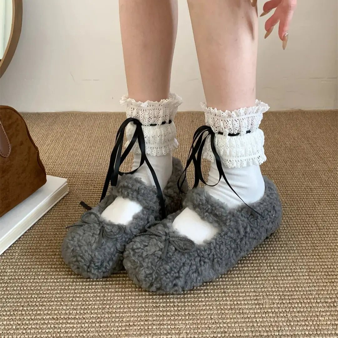 binfenxie  -    Winter New Women Flat Shoes Fashion Furry Ladies Casual Mary Jane Shoes Soft Outdoor Dress Round Toe Ballerinas Shoes