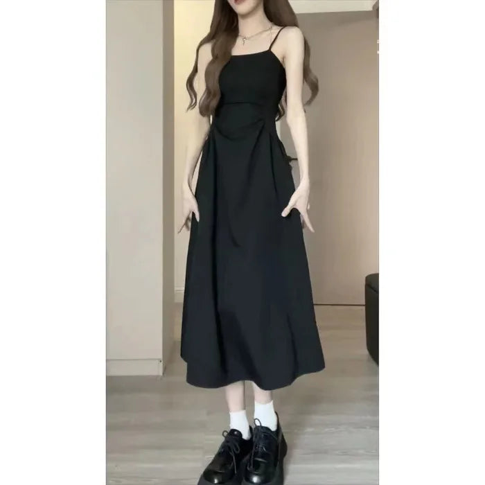 binfenxie Women Summer Dress French Style Sleeveless Black Camisole Dress for Women Hepburn Style Little Black Mini Dress Slim