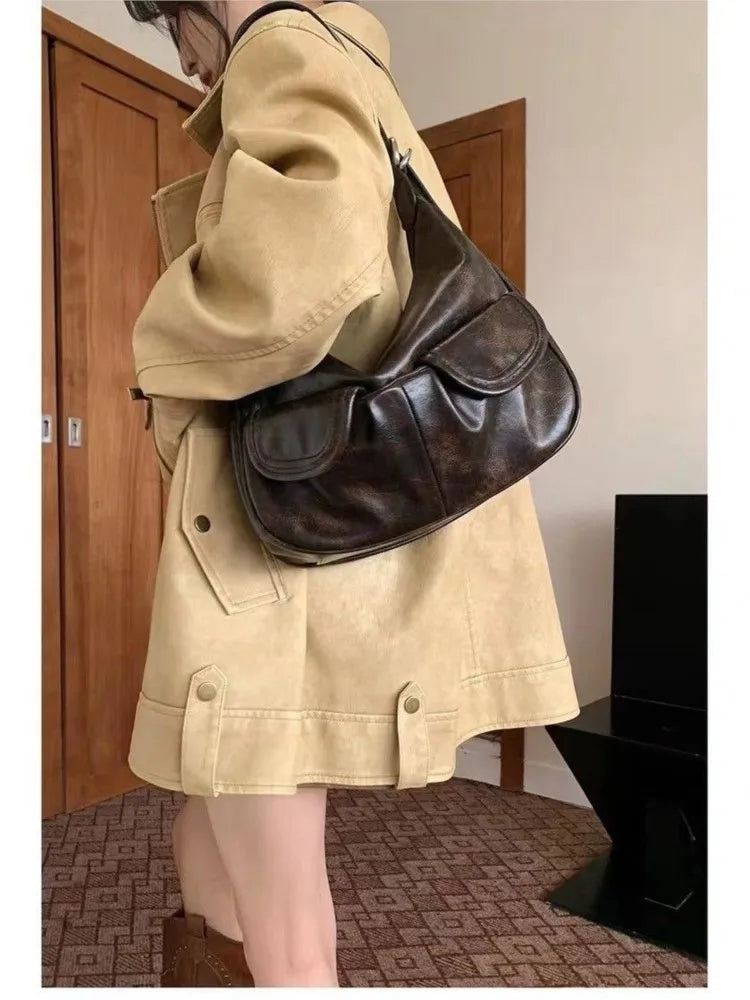 binfenxie Vintage Coffee Shoulder Bag Women Retro New Autumn Pocket Chic Casual Underarm Bag Female Hot Girls Y2k Handbag Bolsa