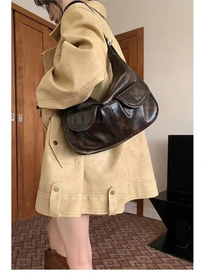 binfenxie Vintage Coffee Shoulder Bag Women Retro New Autumn Pocket Chic Casual Underarm Bag Female Hot Girls Y2k Handbag Bolsa