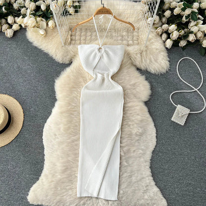 binfenxie Chic Fashion Sexy Package Hips Split Knitted Summer Dress Women Slim Elastic Bodycon Party Dress Streetwear Outfits