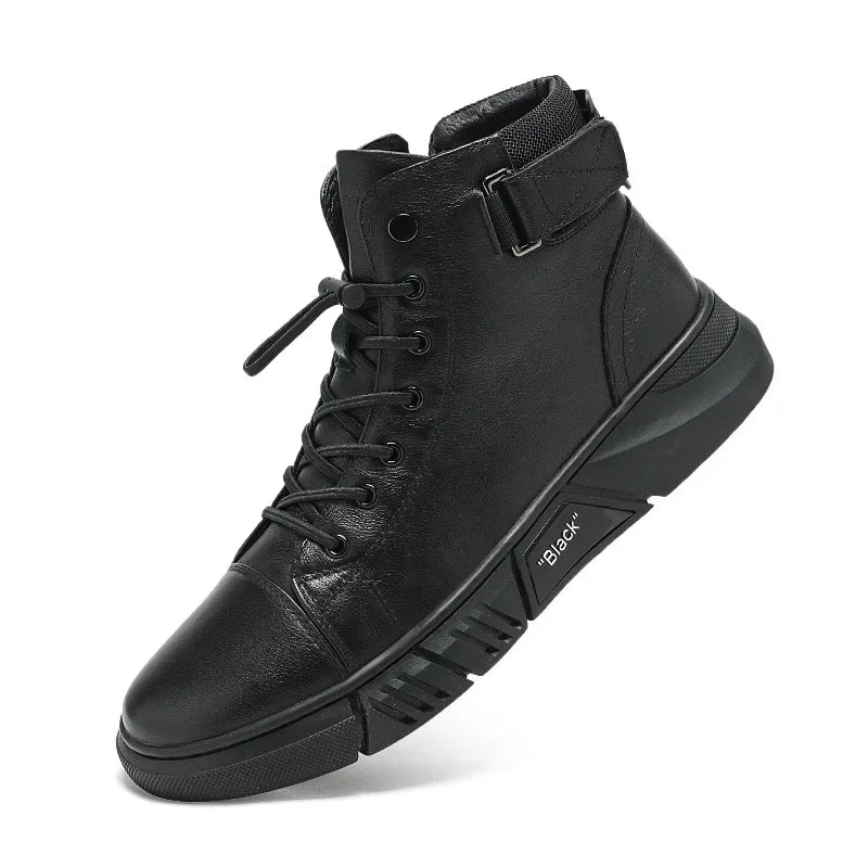 Autumn Winter Fashion Men's Ankle Boots PU Leather High Quality Comfortable Black Leather Platform Casual Shoes