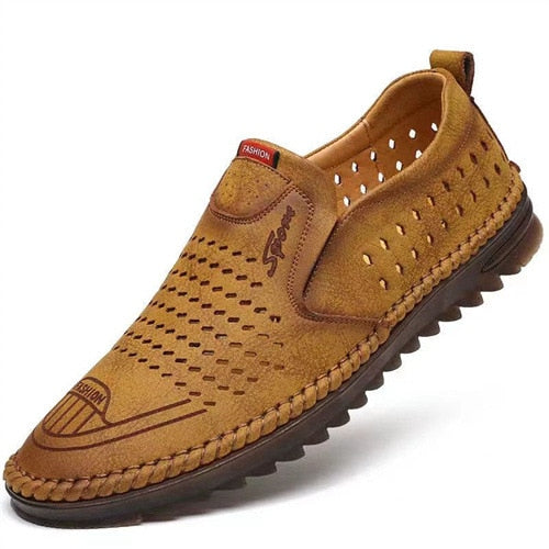 Men's Leather Shoes Summer  Men's Casual Shoes Slip-on Soft Sole Breathable Shallow Flat Driving Shoes Loafers for Men