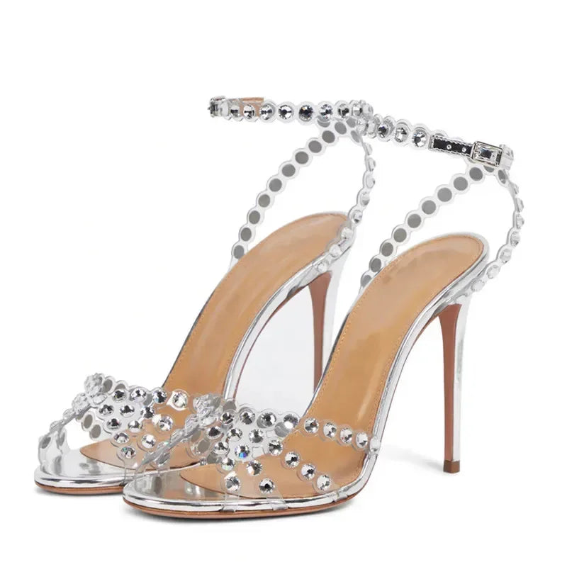 Futurecen Luxury Rhinestone High Heels Women Pumps Fish Mouth Sexy Thin Heel Sandals Dress Bridal Shoes Summer Designer Sandalias