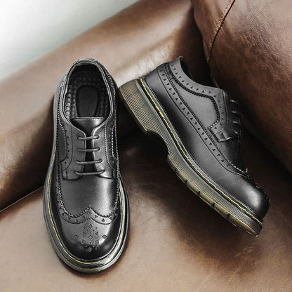 100% Genuine Leather Shoes Men Footwear Man Brogues Autumn Early Winter Cow Leather Mens Casual Shoes Flat Black Yellow KA4812