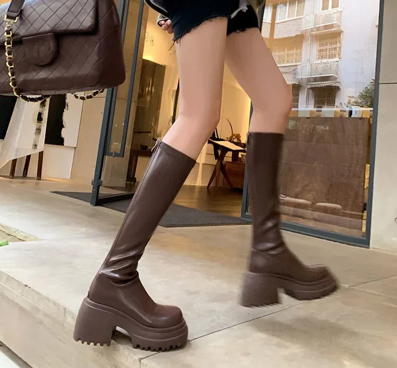 Winter Platform Women's High Boots Fashion Slip On Long Botas Ladies Elegant Thick Bottom Shoes Women's Knight Bootties