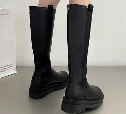 Winter Punk Boots Women Heels Fashion Slip On Shoes Ladies Elegant Thick Sole Long Knight Boots