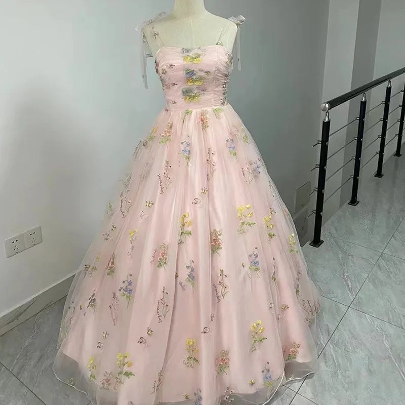 Luxury Floral Embroidery Long Prom Evening Wedding Shooting Dresses Women Summer Party Formal Occasions Reception Dress