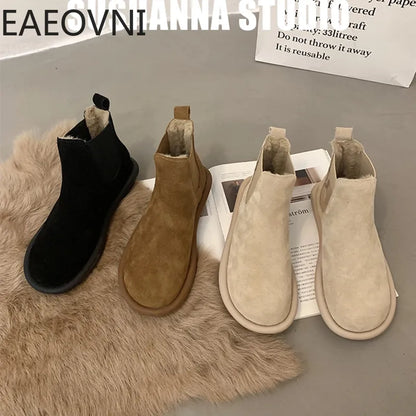 New Keep Warm Snow Boots Women Comfort Flats Heel Shoes Ladies Elegant Short Botas botines de mujer