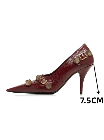 European and American Pointed Thin High-heeled Women's Single Shoes Fashion Rivets New Spring and Summer Sexy Women's Shoes